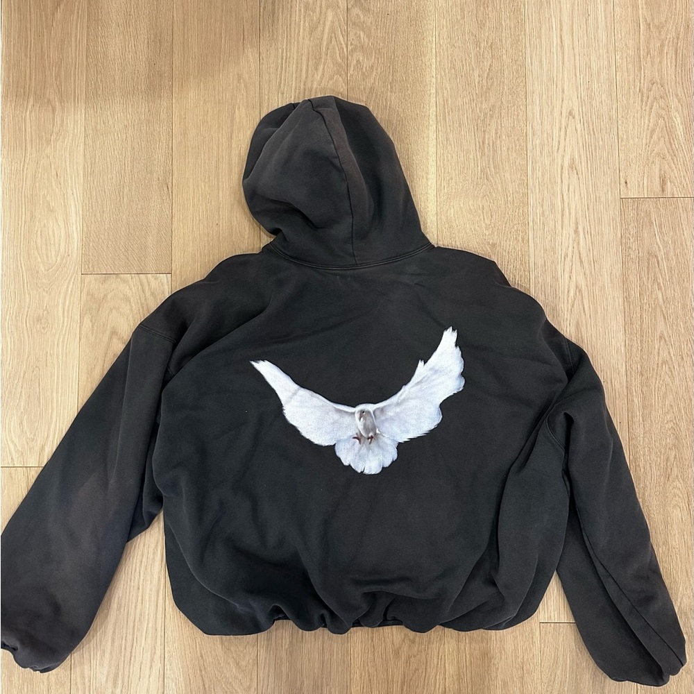 Yeezy Black Hoodie with White Dove Design